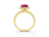 Yellow gold Princess Cut Cut Diamond Floral Halo Engagement Ring with Pavé Band and Prong Setting_3