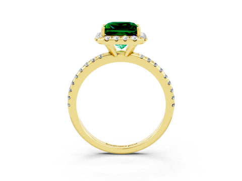 Yellow gold Princess Cut Cut Diamond Floral Halo Engagement Ring with Pavé Band and Prong Setting_3