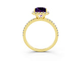 Yellow gold Princess Cut Cut Diamond Floral Halo Engagement Ring with Pavé Band and Prong Setting_3