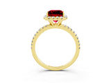 Yellow gold Princess Cut Cut Diamond Floral Halo Engagement Ring with Pavé Band and Prong Setting_3