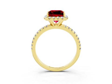 Yellow gold Princess Cut Cut Diamond Floral Halo Engagement Ring with Pavé Band and Prong Setting_3