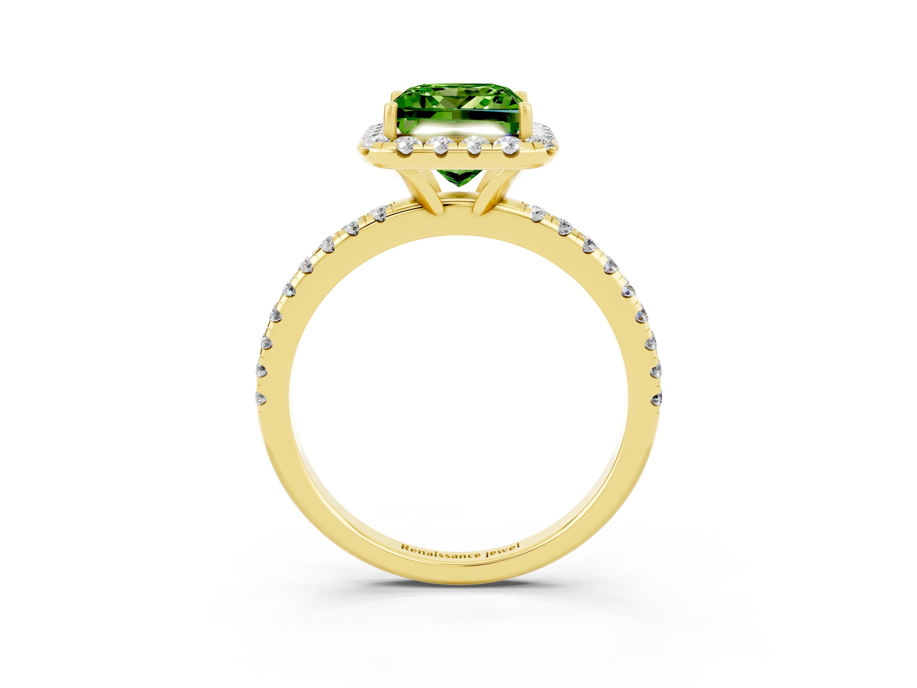 Yellow gold Princess Cut Cut Diamond Floral Halo Engagement Ring with Pavé Band and Prong Setting_3