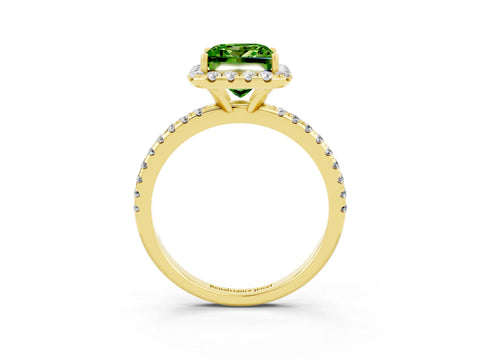Yellow gold Princess Cut Cut Diamond Floral Halo Engagement Ring with Pavé Band and Prong Setting_3