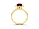 Yellow gold Princess Cut Cut Diamond Floral Halo Engagement Ring with Pavé Band and Prong Setting_3
