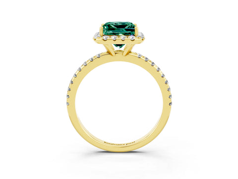 Yellow gold Princess Cut Cut Diamond Floral Halo Engagement Ring with Pavé Band and Prong Setting_3