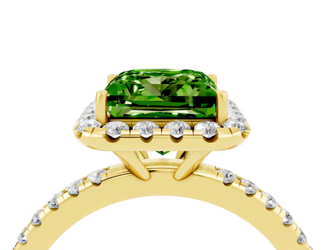 Yellow gold Princess Cut Cut Diamond Floral Halo Engagement Ring with Pavé Band and Prong Setting_4