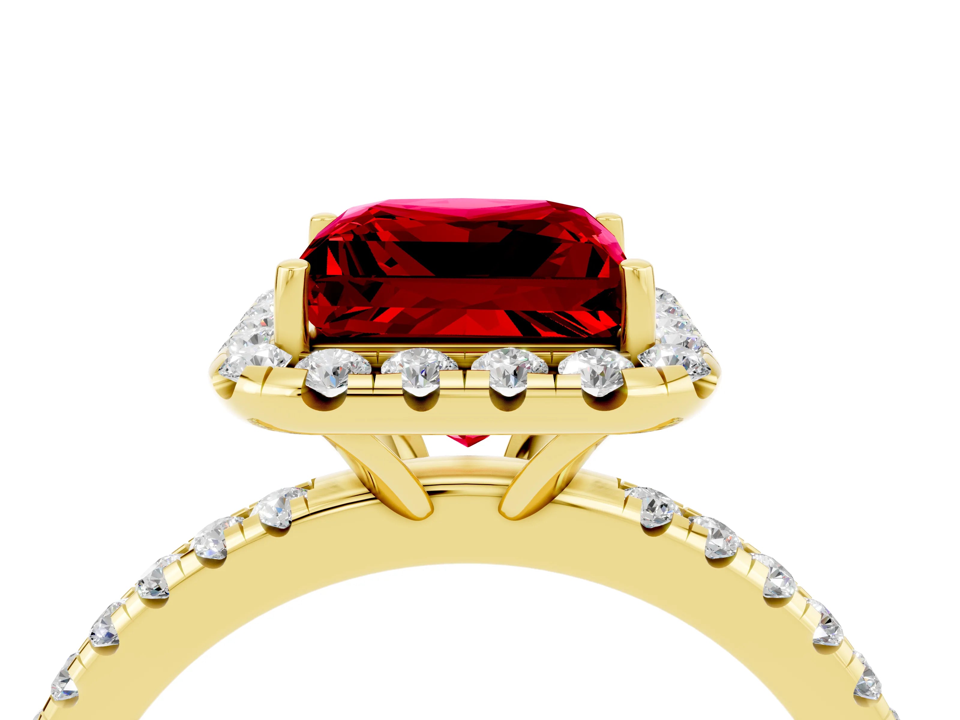 Yellow gold Princess Cut Cut Diamond Floral Halo Engagement Ring with Pavé Band and Prong Setting_4