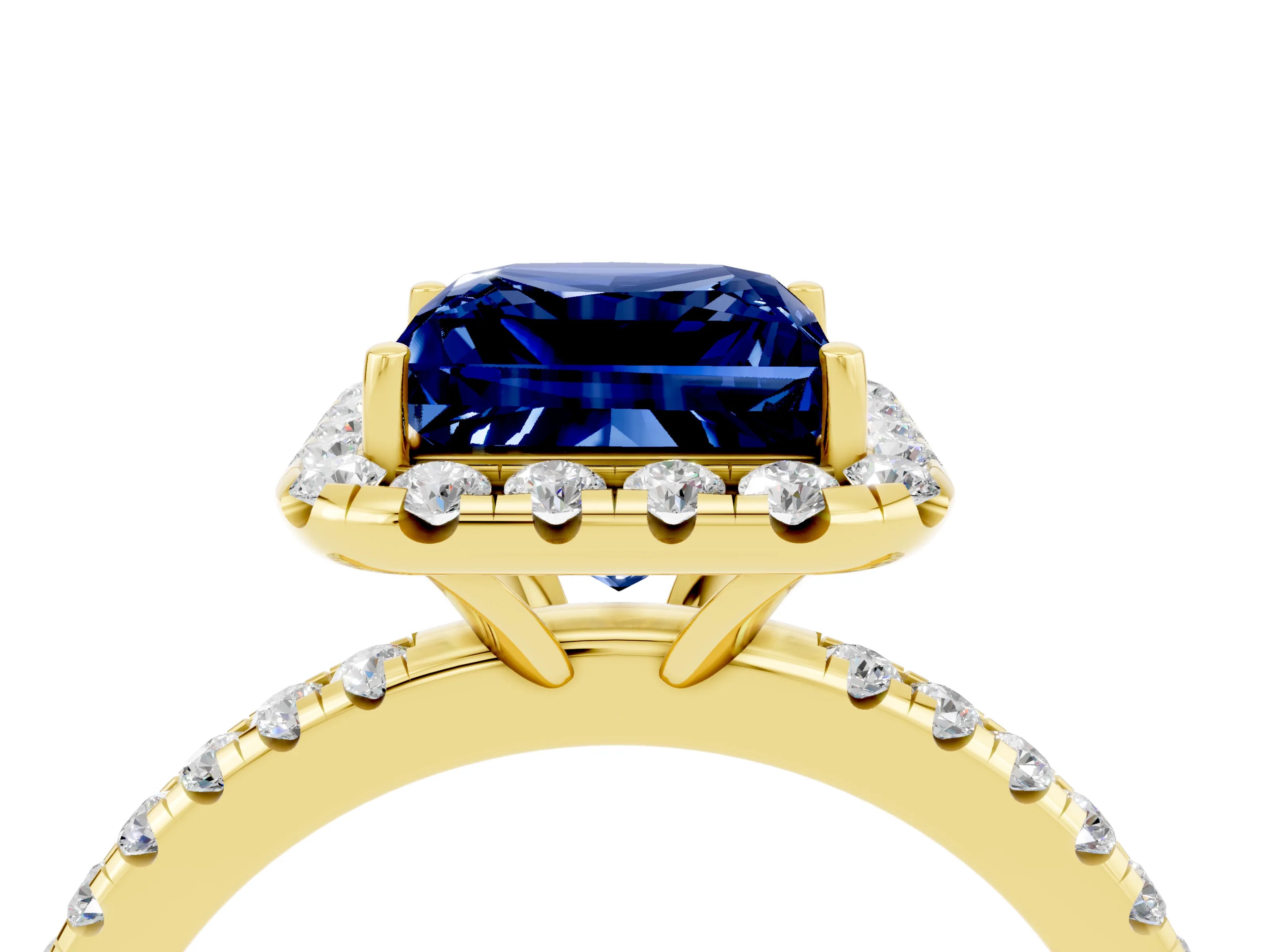Yellow gold Princess Cut Cut Diamond Floral Halo Engagement Ring with Pavé Band and Prong Setting_4