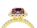 Yellow gold Princess Cut Cut Diamond Floral Halo Engagement Ring with Pavé Band and Prong Setting_4