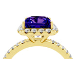 Yellow gold Princess Cut Cut Diamond Floral Halo Engagement Ring with Pavé Band and Prong Setting_4