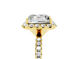 Yellow gold Princess Cut Cut Diamond Floral Halo Engagement Ring with Pavé Band and Prong Setting_5