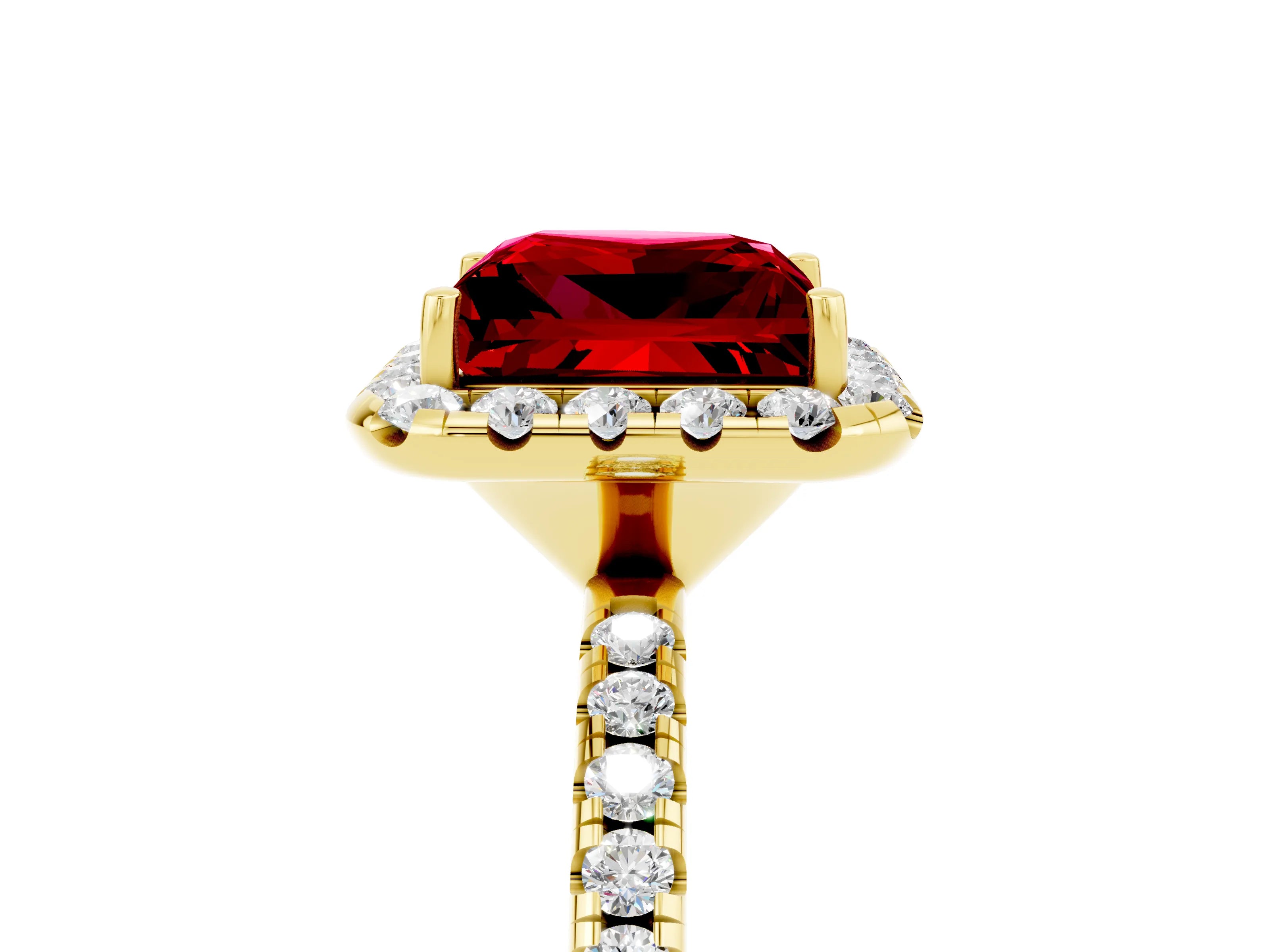 Yellow gold Princess Cut Cut Diamond Floral Halo Engagement Ring with Pavé Band and Prong Setting_5