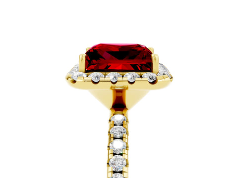 Yellow gold Princess Cut Cut Diamond Floral Halo Engagement Ring with Pavé Band and Prong Setting_5