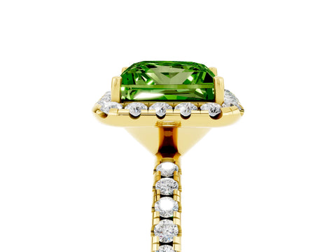 Yellow gold Princess Cut Cut Diamond Floral Halo Engagement Ring with Pavé Band and Prong Setting_5