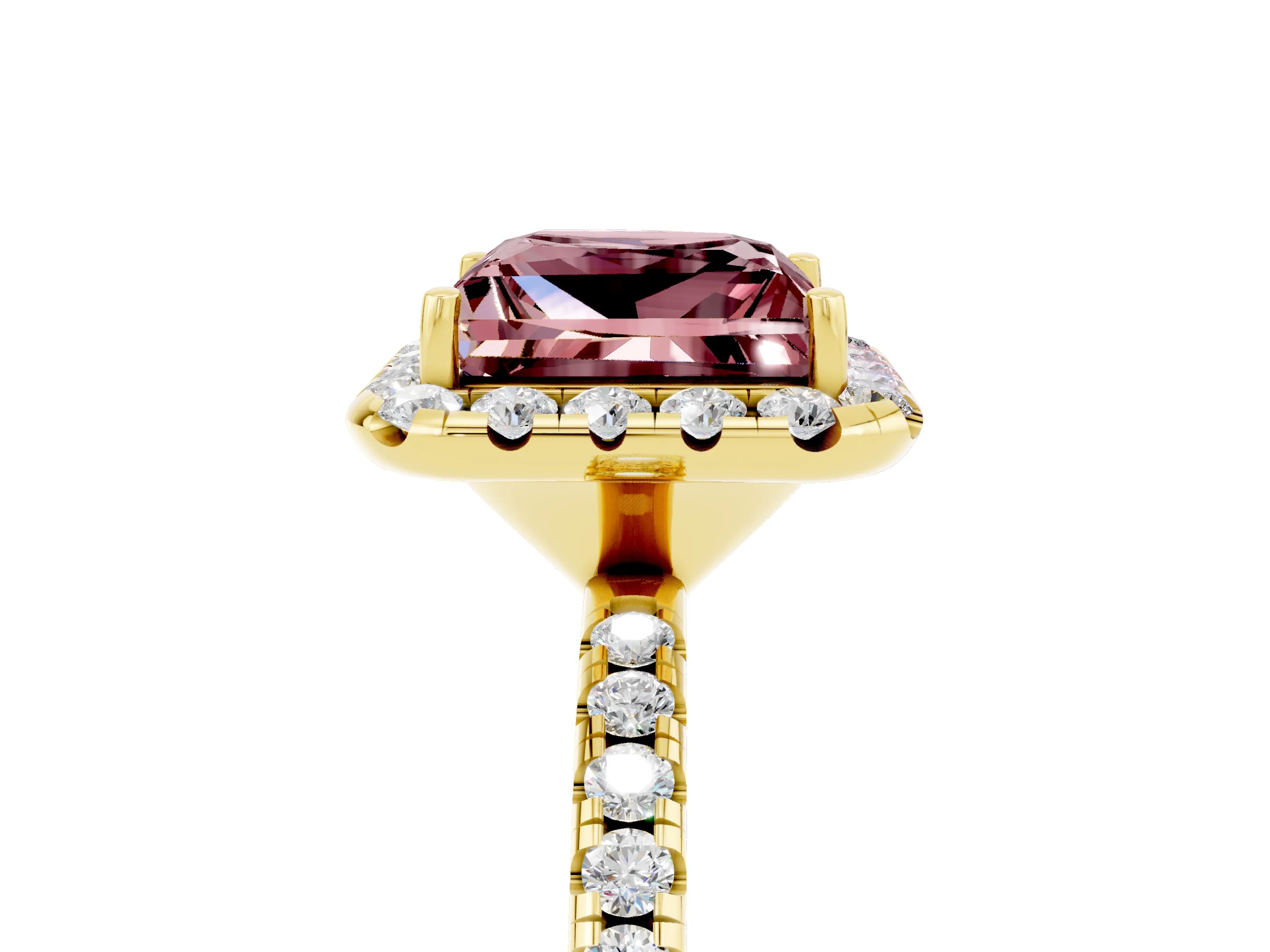 Yellow gold Princess Cut Cut Diamond Floral Halo Engagement Ring with Pavé Band and Prong Setting_5