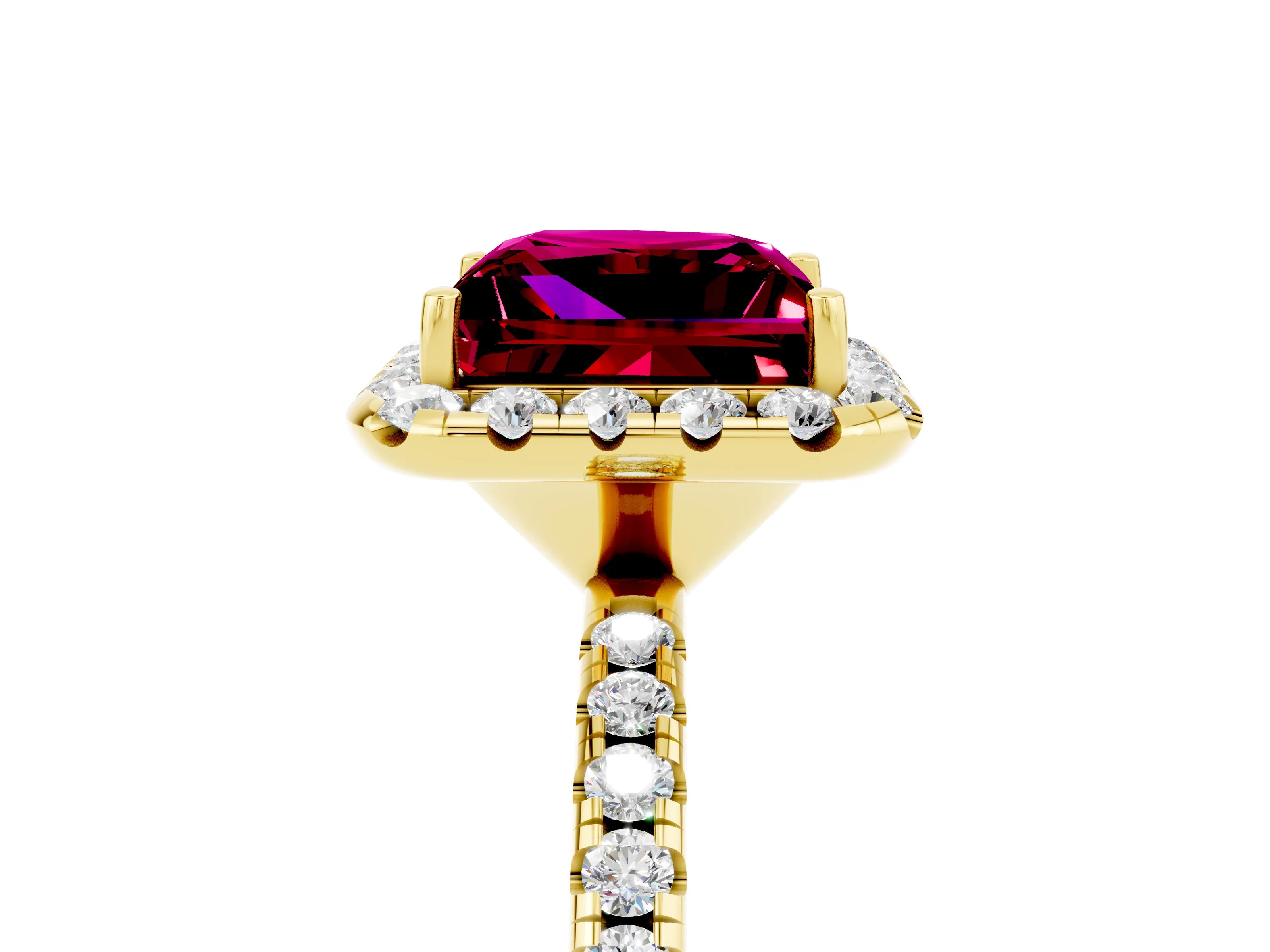 Yellow gold Princess Cut Cut Diamond Floral Halo Engagement Ring with Pavé Band and Prong Setting_5
