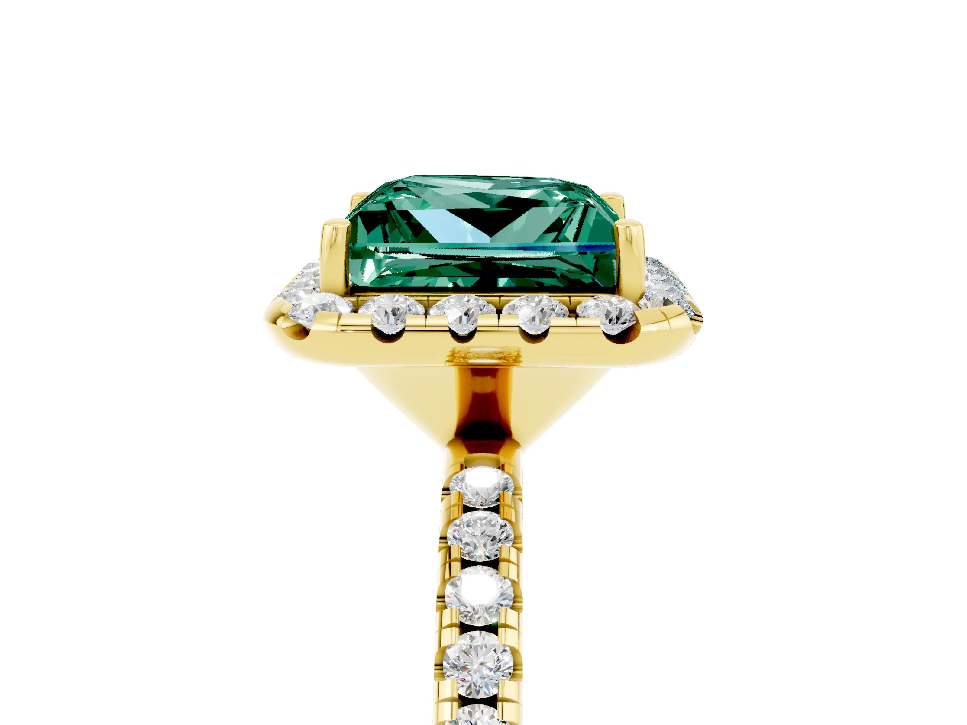 Yellow gold Princess Cut Cut Diamond Floral Halo Engagement Ring with Pavé Band and Prong Setting_5