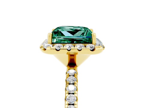 Yellow gold Princess Cut Cut Diamond Floral Halo Engagement Ring with Pavé Band and Prong Setting_5