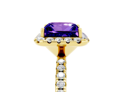 Yellow gold Princess Cut Cut Diamond Floral Halo Engagement Ring with Pavé Band and Prong Setting_5