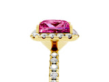 Yellow gold Princess Cut Cut Diamond Floral Halo Engagement Ring with Pavé Band and Prong Setting_5