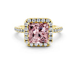 Yellow gold Princess Cut Cut Diamond Floral Halo Engagement Ring with Pavé Band and Prong Setting