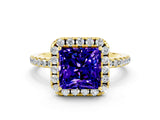 Yellow gold Princess Cut Cut Diamond Floral Halo Engagement Ring with Pavé Band and Prong Setting