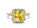 Yellow gold Princess Cut Cut Diamond Floral Halo Engagement Ring with Pavé Band and Prong Setting