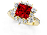 Yellow gold Princess Cut Cut Diamond Floral Halo Pave Band with Prong Setting_1