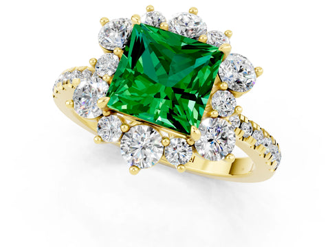 Yellow gold Princess Cut Cut Diamond Floral Halo Pave Band with Prong Setting_1