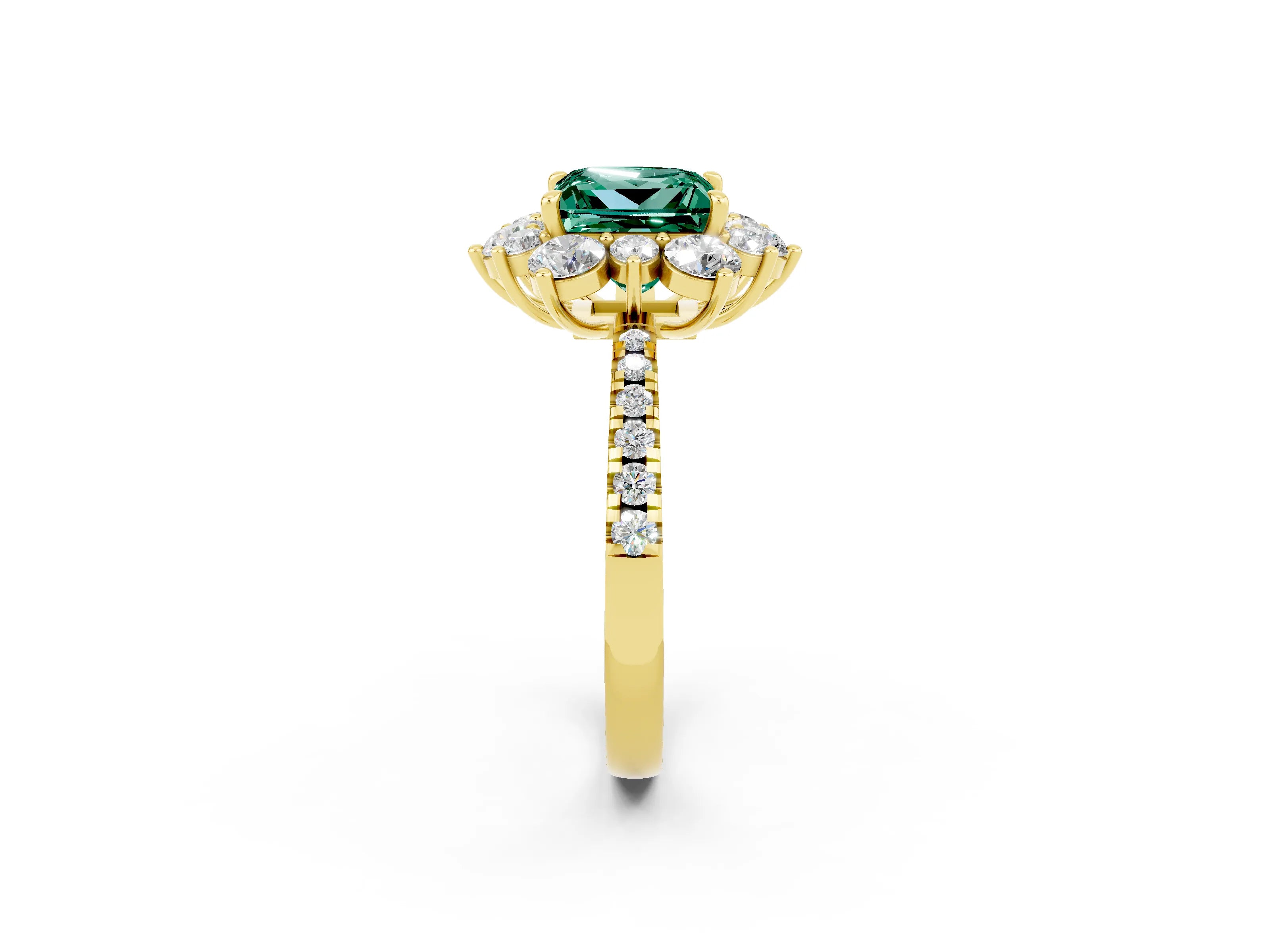 Yellow gold Princess Cut Cut Diamond Floral Halo Pave Band with Prong Setting_2