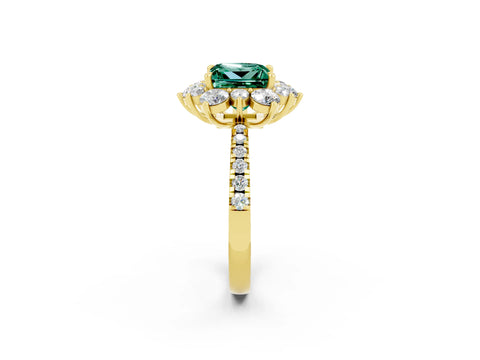 Yellow gold Princess Cut Cut Diamond Floral Halo Pave Band with Prong Setting_2