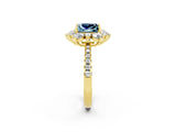 Yellow gold Princess Cut Cut Diamond Floral Halo Pave Band with Prong Setting_2