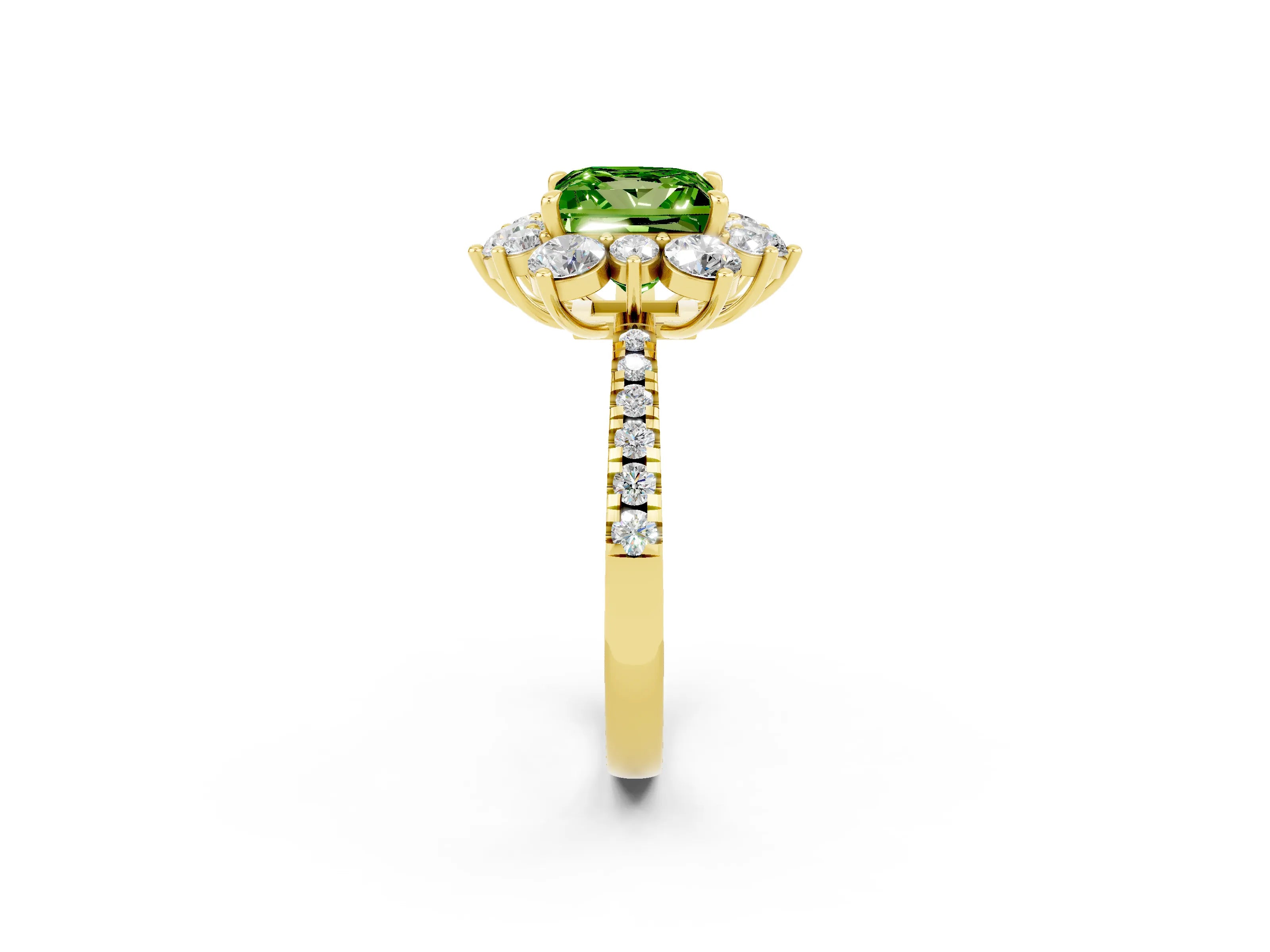 Yellow gold Princess Cut Cut Diamond Floral Halo Pave Band with Prong Setting_2