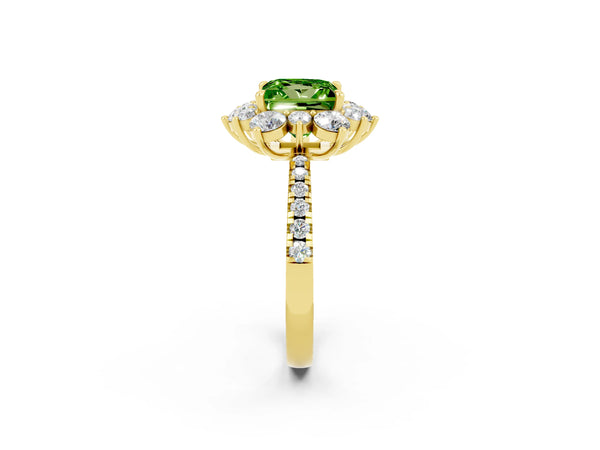 Yellow gold Princess Cut Cut Diamond Floral Halo Pave Band with Prong Setting