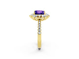 Yellow gold Princess Cut Cut Diamond Floral Halo Pave Band with Prong Setting_2