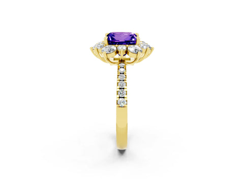 Yellow gold Princess Cut Cut Diamond Floral Halo Pave Band with Prong Setting_2