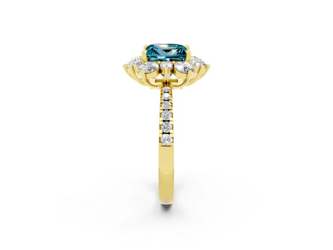 Yellow gold Princess Cut Cut Diamond Floral Halo Pave Band with Prong Setting_2