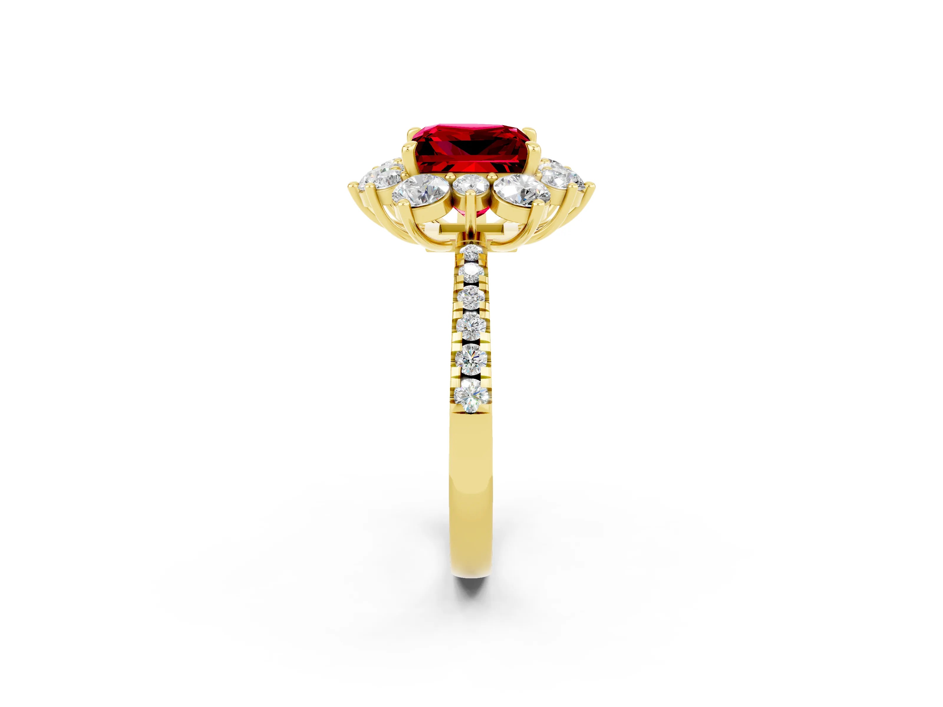 Yellow gold Princess Cut Cut Diamond Floral Halo Pave Band with Prong Setting_2
