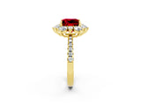 Yellow gold Princess Cut Cut Diamond Floral Halo Pave Band with Prong Setting_2