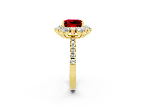 Yellow gold Princess Cut Cut Diamond Floral Halo Pave Band with Prong Setting_2