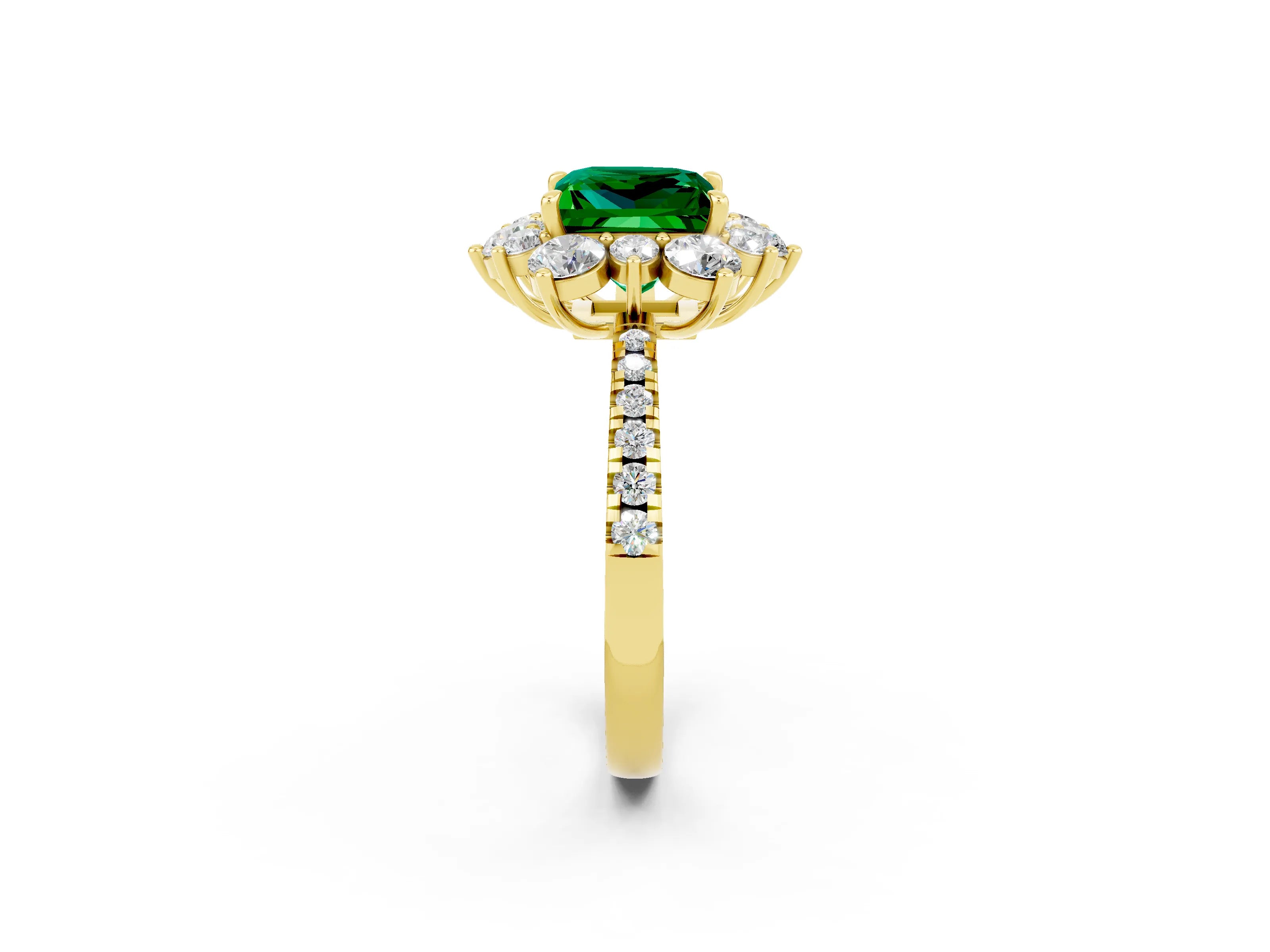 Yellow gold Princess Cut Cut Diamond Floral Halo Pave Band with Prong Setting_2