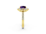 Yellow gold Princess Cut Cut Diamond Floral Halo Pave Band with Prong Setting_2