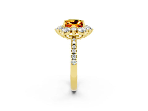 Yellow gold Princess Cut Cut Diamond Floral Halo Pave Band with Prong Setting_2