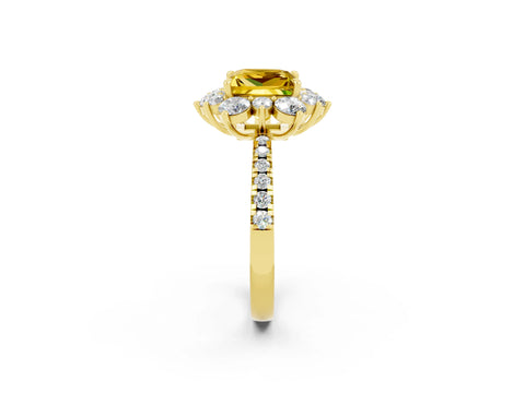 Yellow gold Princess Cut Cut Diamond Floral Halo Pave Band with Prong Setting_2