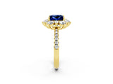 Yellow gold Princess Cut Cut Diamond Floral Halo Pave Band with Prong Setting_2