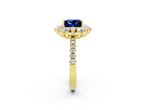 Yellow gold Princess Cut Cut Diamond Floral Halo Pave Band with Prong Setting_2