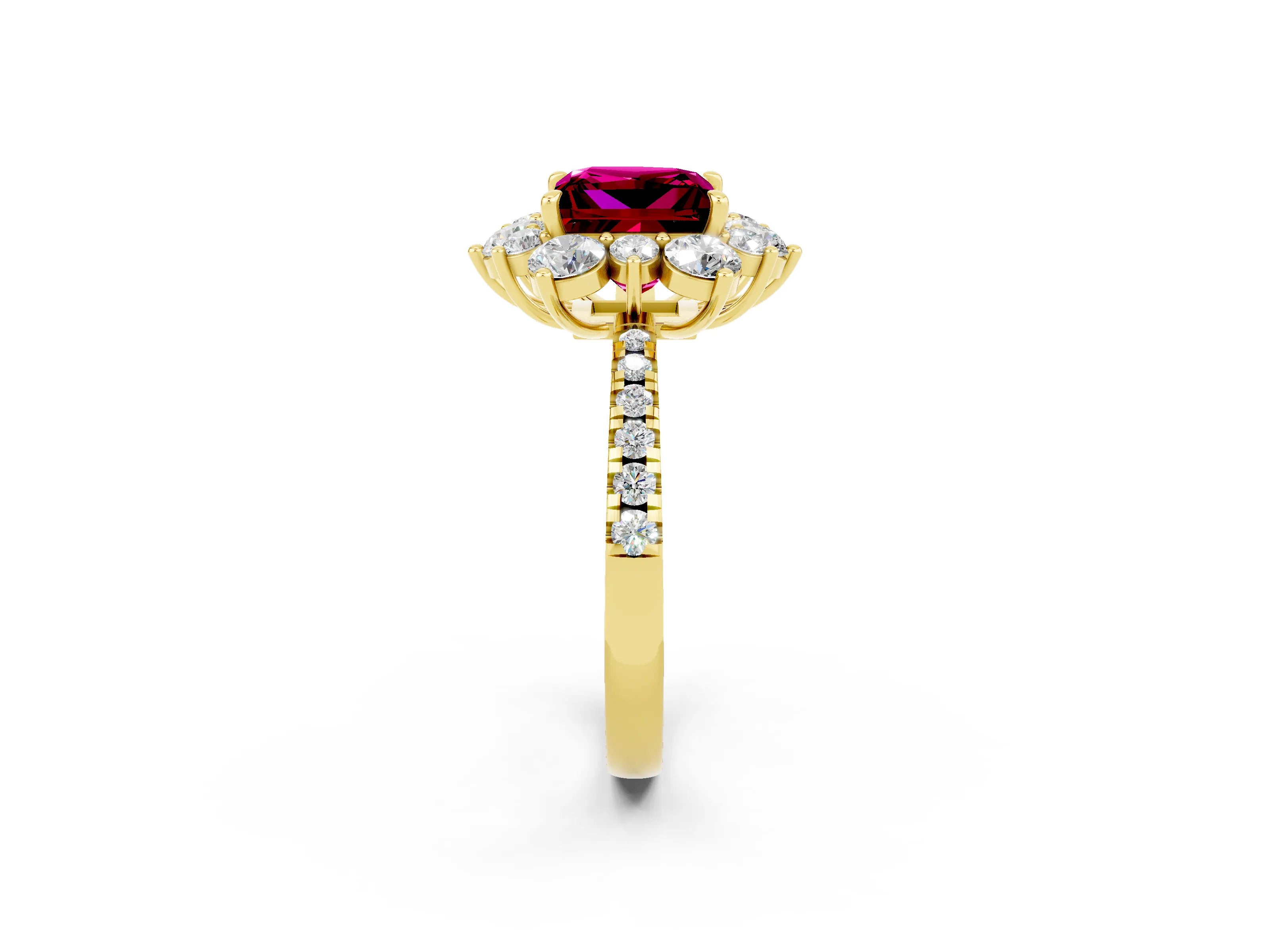 Yellow gold Princess Cut Cut Diamond Floral Halo Pave Band with Prong Setting_2
