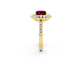 Yellow gold Princess Cut Cut Diamond Floral Halo Pave Band with Prong Setting_2