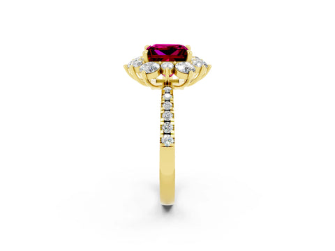 Yellow gold Princess Cut Cut Diamond Floral Halo Pave Band with Prong Setting_2
