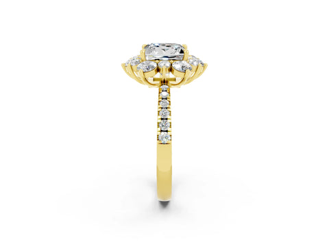 Yellow gold Princess Cut Cut Diamond Floral Halo Pave Band with Prong Setting_2